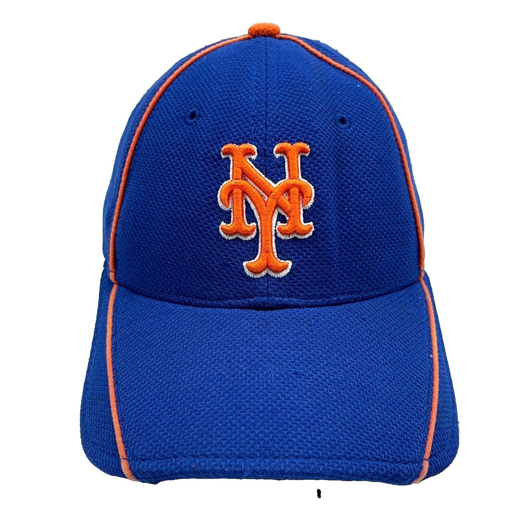 New York Mets Hat Cap Stretch Flex Fit S/M Blue Orange Plain Logo‎ 39Thirty Dad